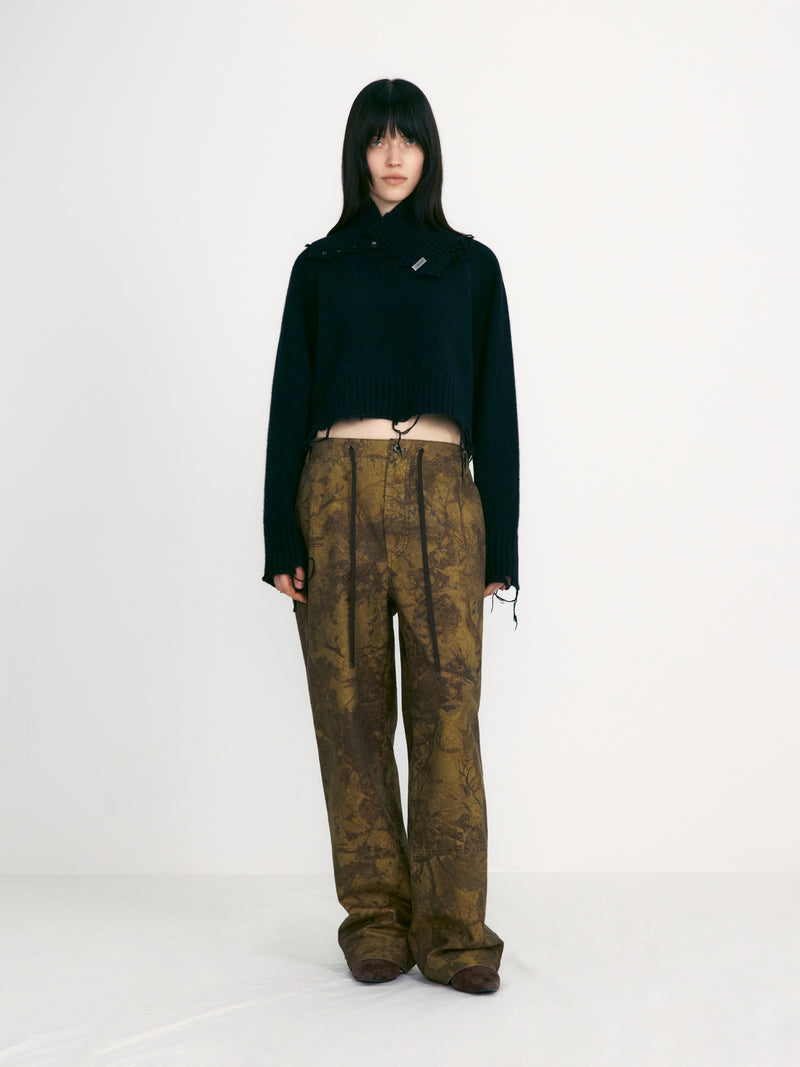 Camouflage Washed Cotton Wide Pants