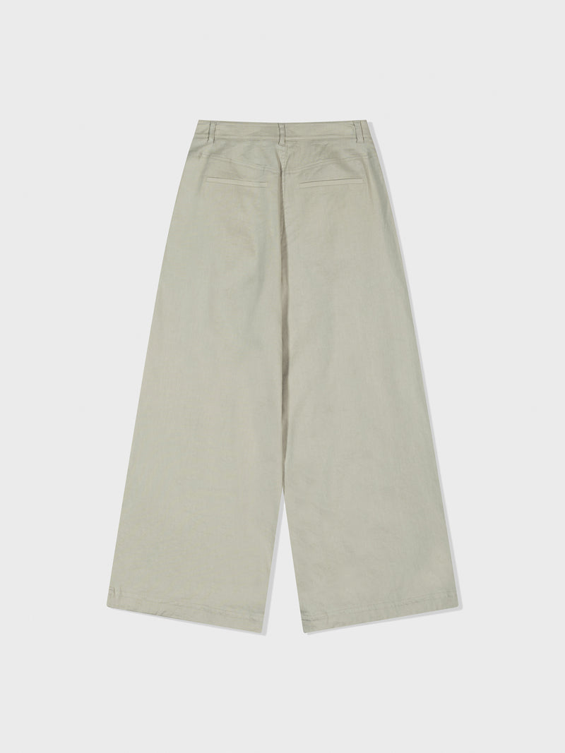 Light Khaki Linen Tuck Wide Pants