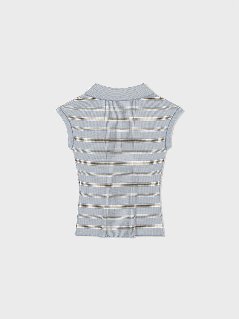 Blue Stripe Pique Cap Sleeve Knit Top