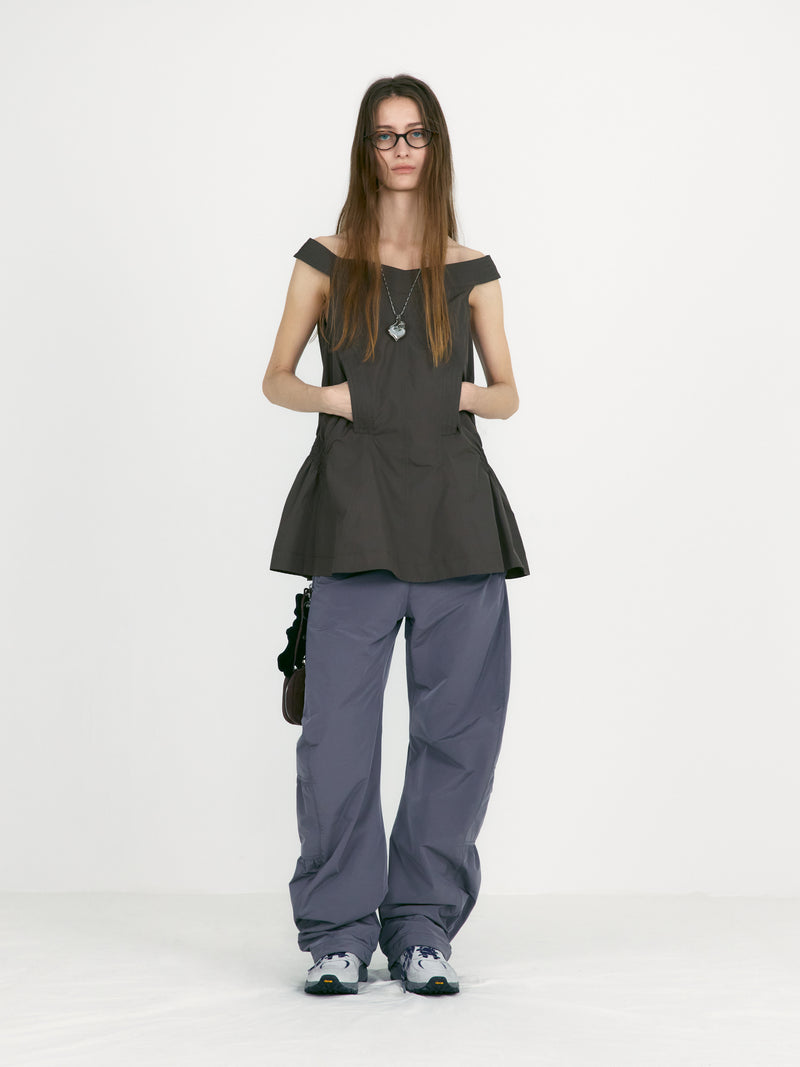 Khaki Off Shoulder Shirred Blouse Top