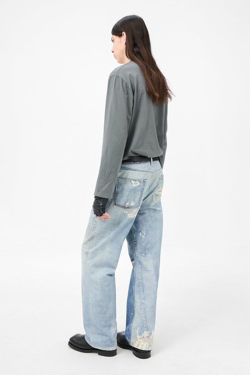 Blue Digital Denim Print Third Cut
