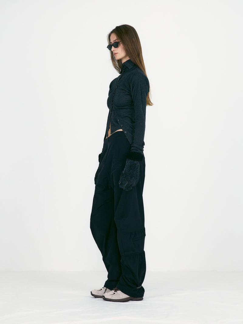 Charcoal Layered Fitted Knit Cardigan