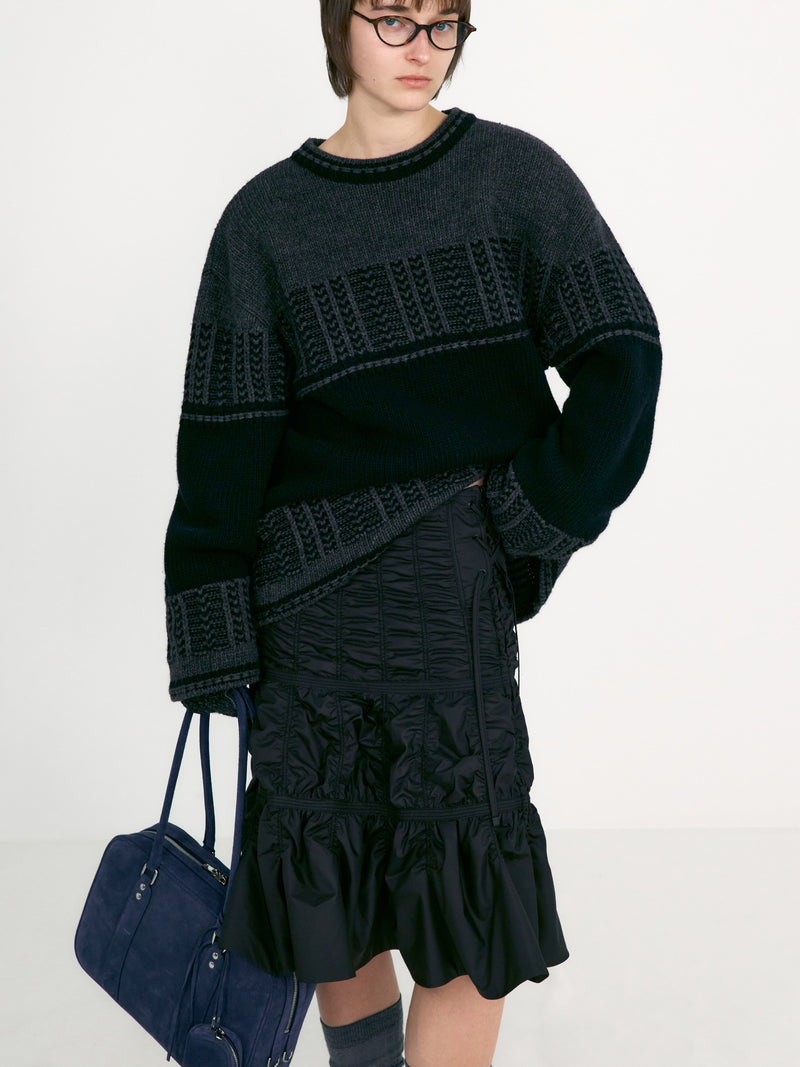 Black Padded Shirring Skirt