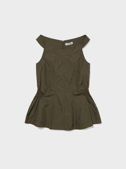Khaki Off Shoulder Shirred Blouse Top