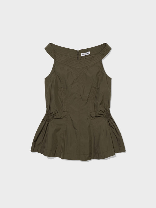 Khaki Off Shoulder Shirred Blouse Top