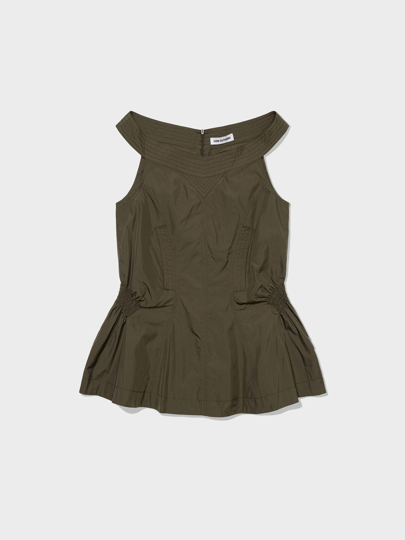 Khaki Off Shoulder Shirred Blouse Top