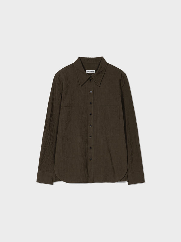 Khaki Brown Crumpled Slim Fit Shirt