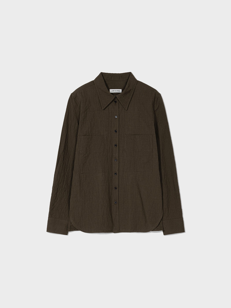 Khaki Brown Crumpled Slim Fit Shirt