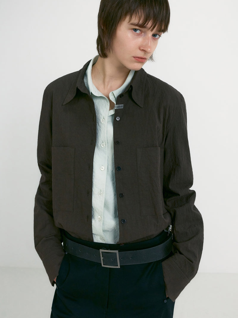 Khaki Brown Crumpled Slim Fit Shirt