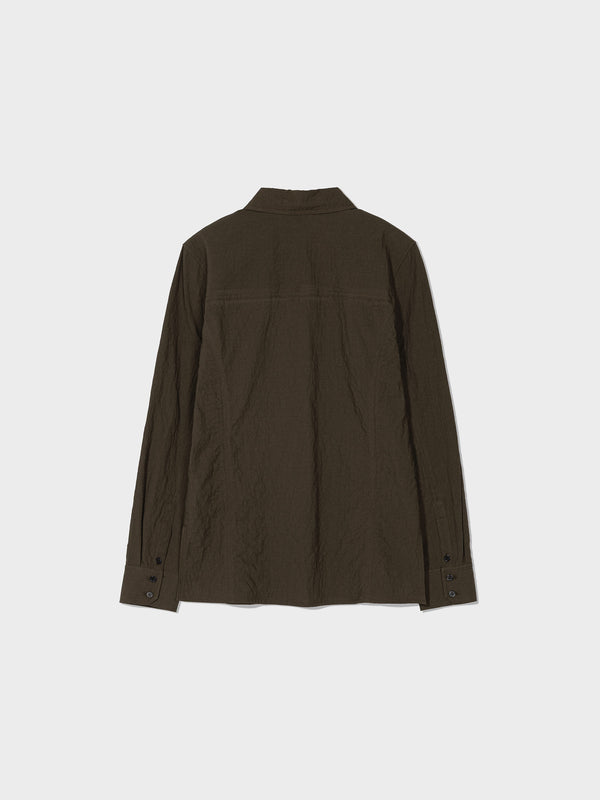 Khaki Brown Crumpled Slim Fit Shirt