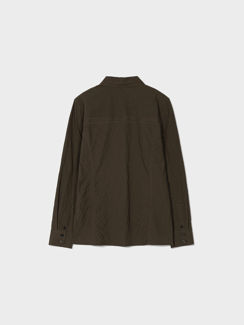 Khaki Brown Crumpled Slim Fit Shirt