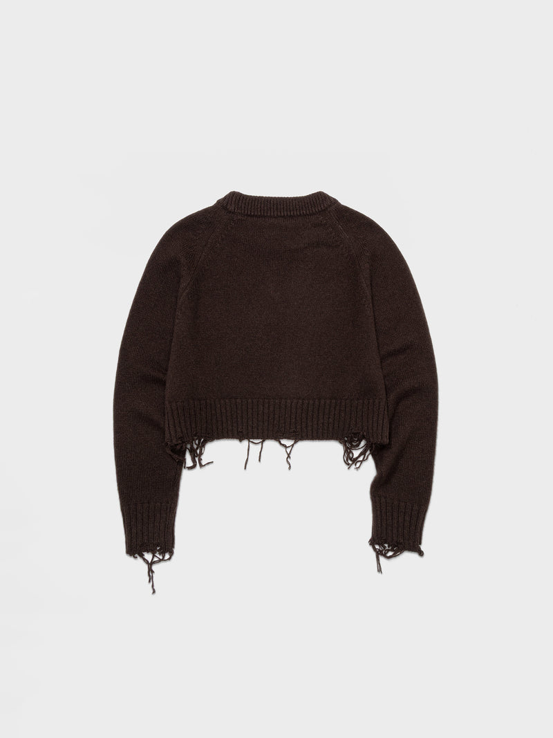 Brown Damaged Cropped Pullover