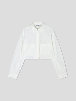 White Cotton Pocket Crop Shirt