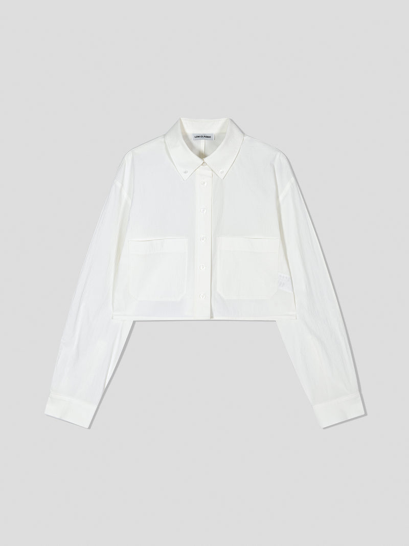 White Cotton Pocket Crop Shirt