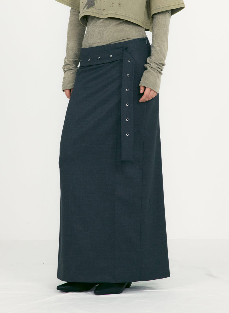 Charcoal Belted Maxi Skirts