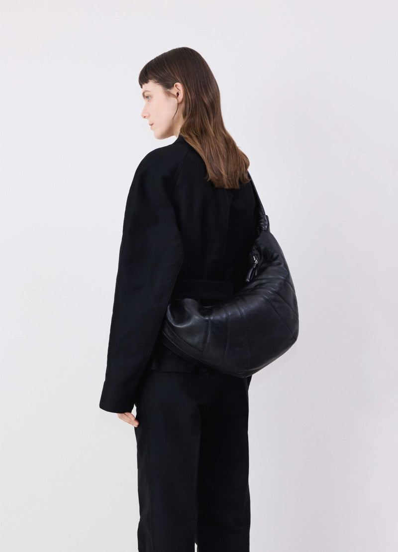 Black Large Nappa Leather Croissant Bag