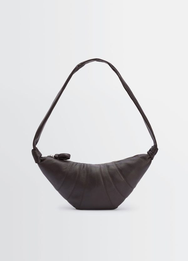 Dark Chocolate Grained Leather Medium Croissant Bag