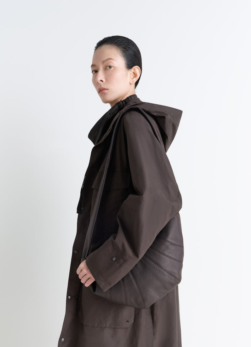 Dark Chocolate Grained Leather Medium Croissant Bag