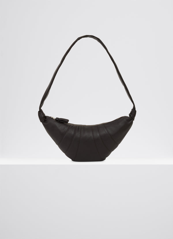 Dark Chocolate Medium Grained Leather Croissant Bag