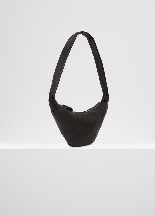 Dark Chocolate Medium Grained Leather Croissant Bag