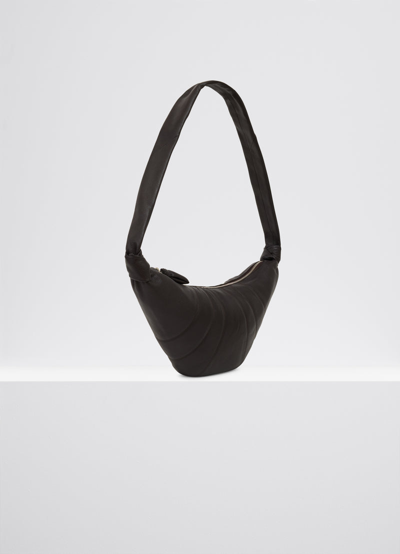 Dark Chocolate Medium Grained Leather Croissant Bag