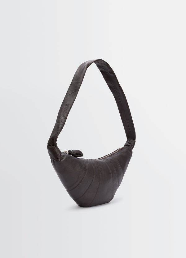 Dark Chocolate Grained Leather Medium Croissant Bag