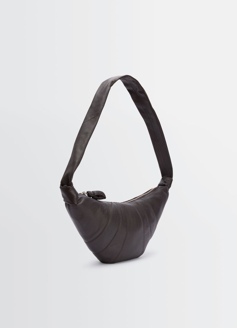 Dark Chocolate Grained Leather Medium Croissant Bag