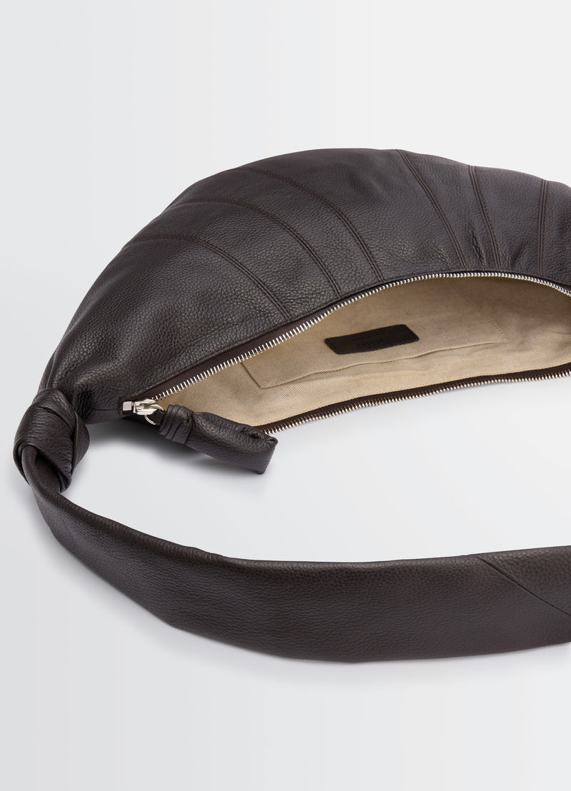 Dark Chocolate Grained Leather Medium Croissant Bag