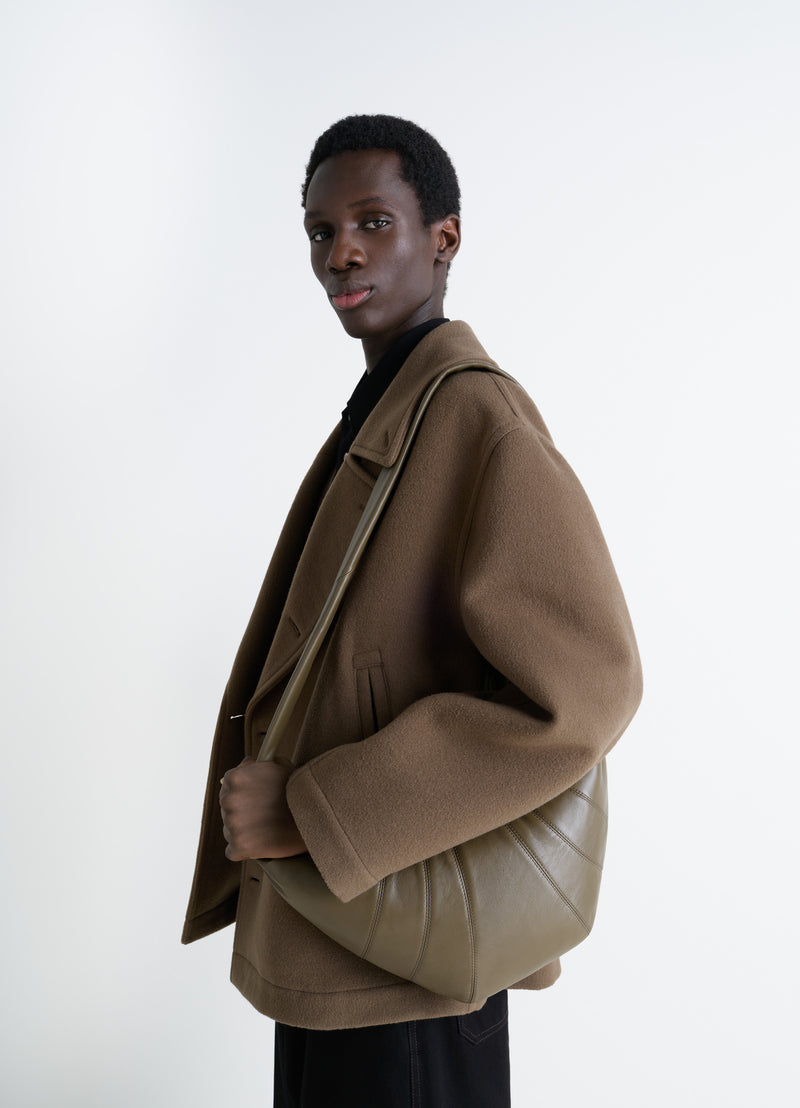 Dark Khaki Nappa Leather Medium Croissant Bag