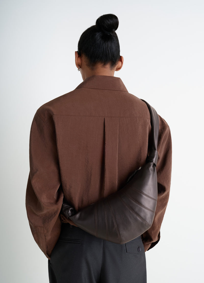 Dark Chocolate Nappa Leather Small Croissant Bag