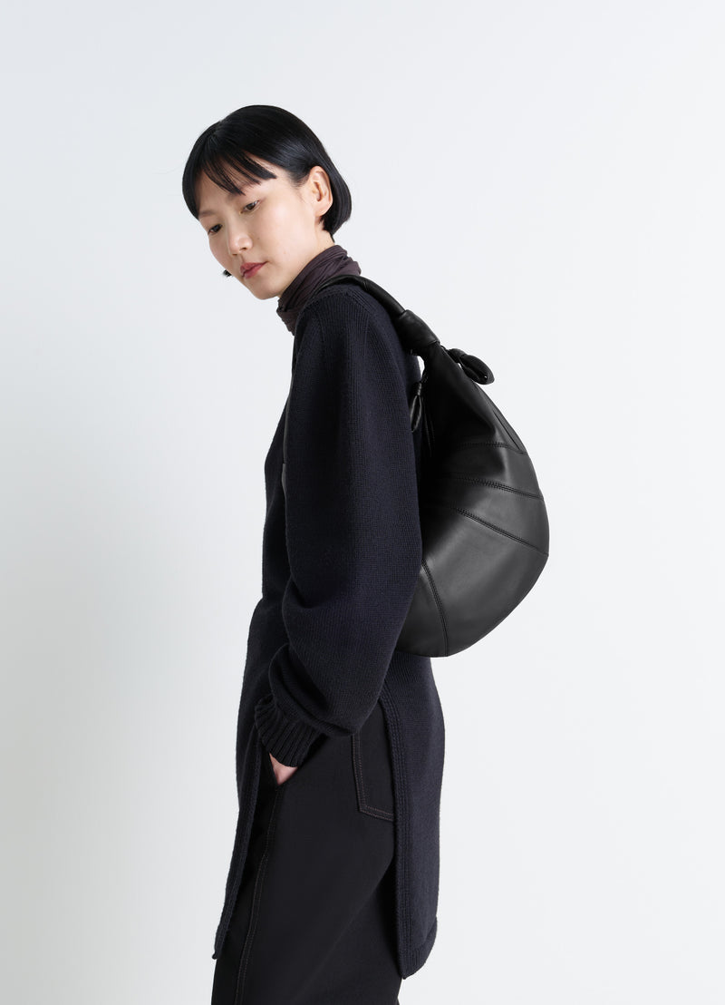 Black Nappa Leather Fortune Croissant Bag