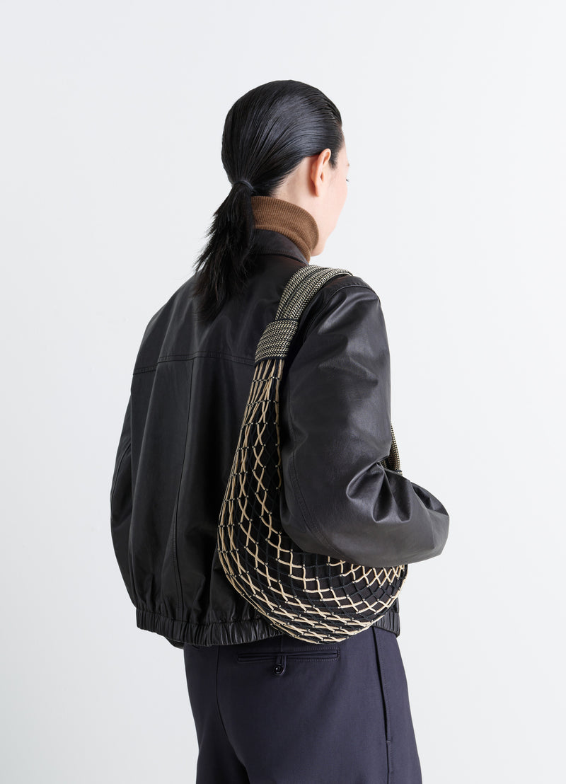 Chevron Light Beige Fortune Croissant Filt Bag
