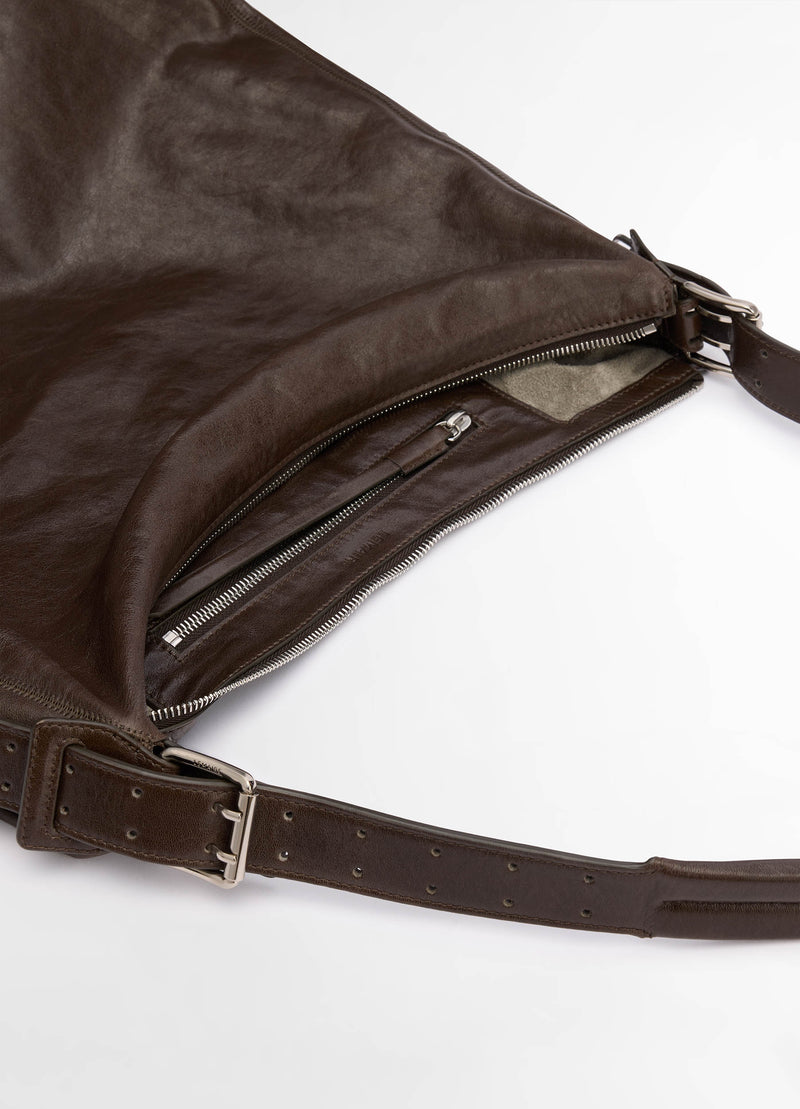 Dark Brown Belted Hobo Bag