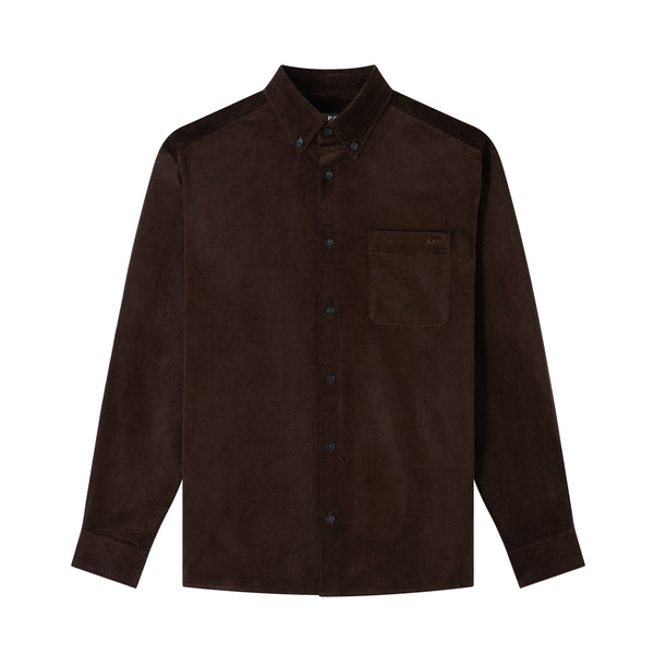 Dark Brown Cord Mateo Logo Shirt