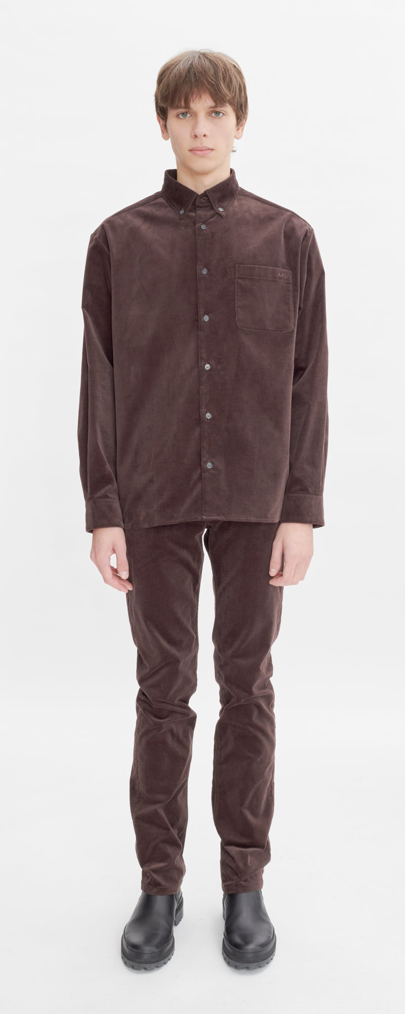 Dark Brown Cord Mateo Logo Shirt