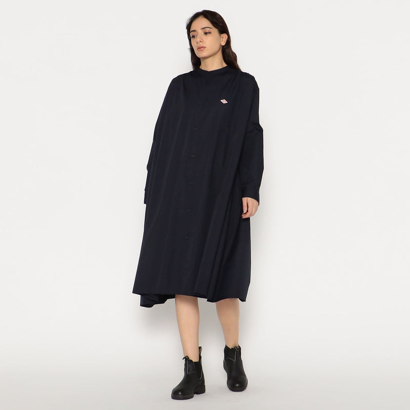 W Navy Gathered Shirt Dress