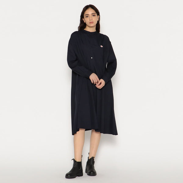 W Navy Gathered Shirt Dress