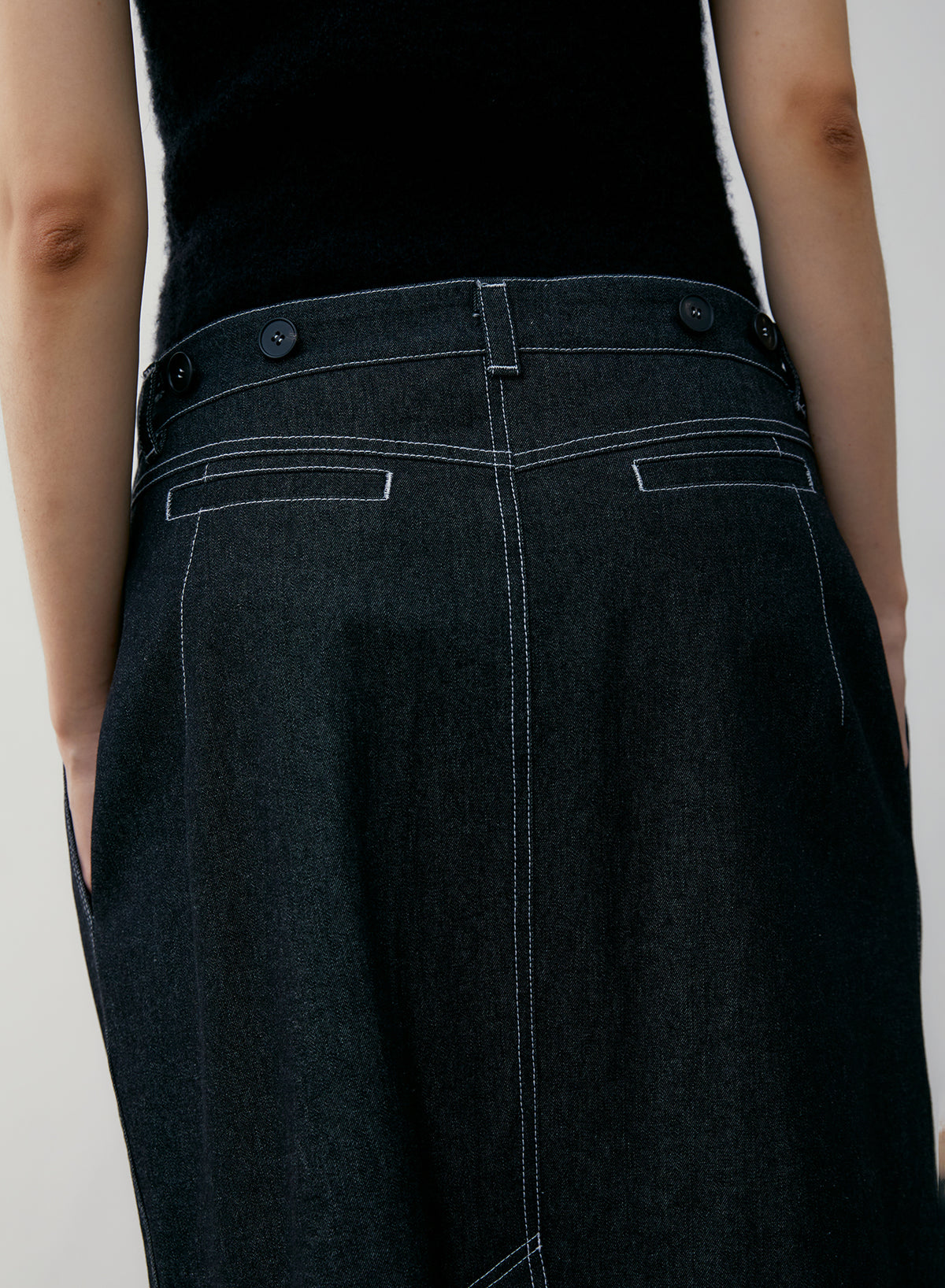 スカート LOW CLASSIC : 24FW / DOUBLE WAIST DENIM LONG SKIRT (BLACK) 6995b2dd2063ab701611fa7fdb1350