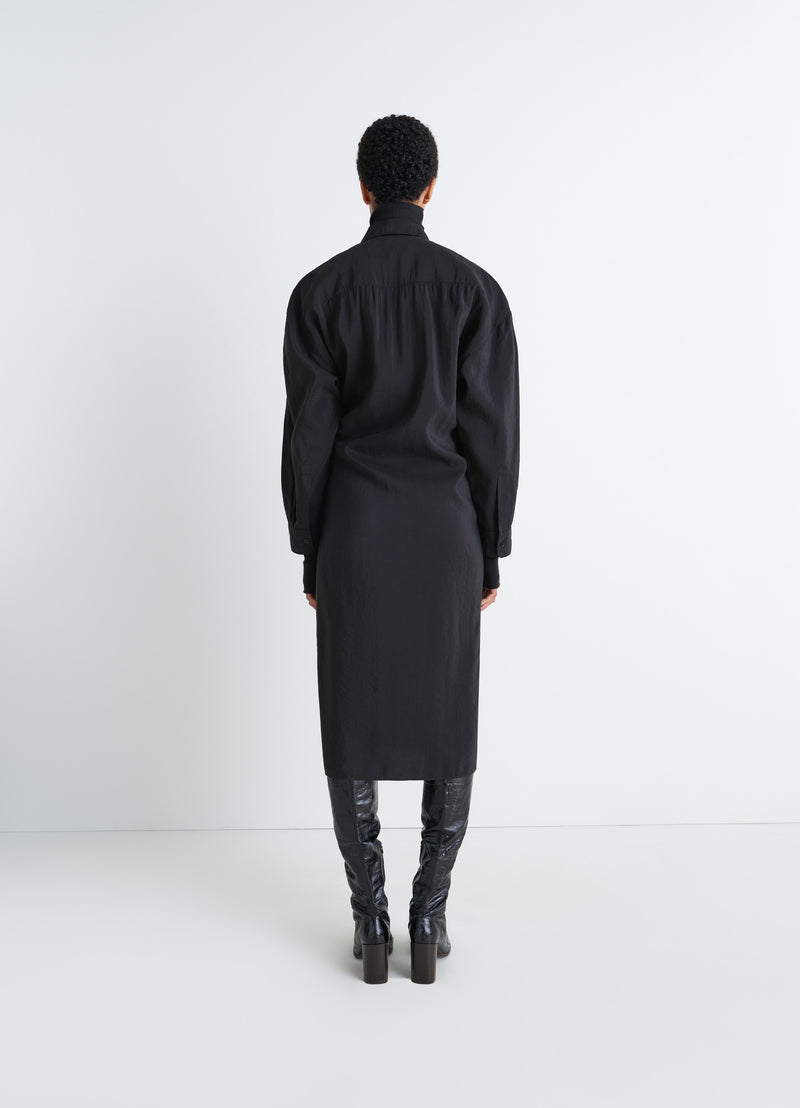 Black Dry Silk Straight Collar Twisted Dress