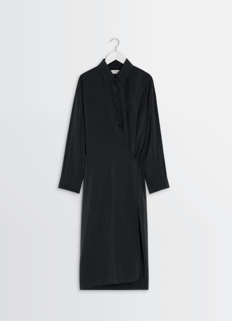 Black Dry Silk Straight Collar Twisted Dress