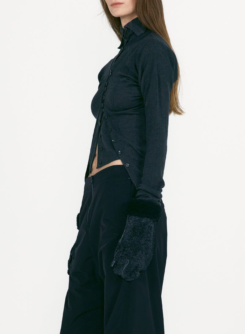 Charcoal Layered Fitted Knit Cardigan