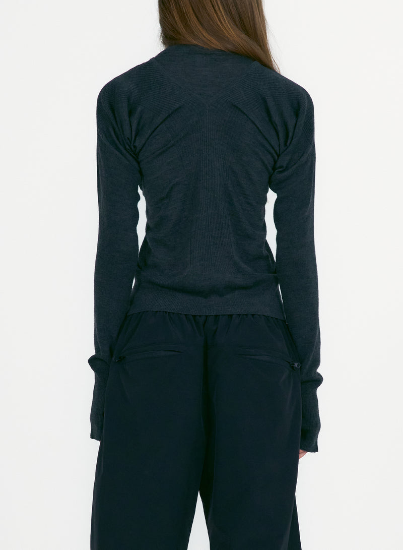 Charcoal Layered Fitted Knit Cardigan