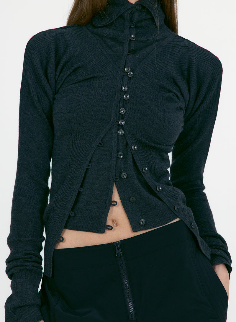 Charcoal Layered Fitted Knit Cardigan