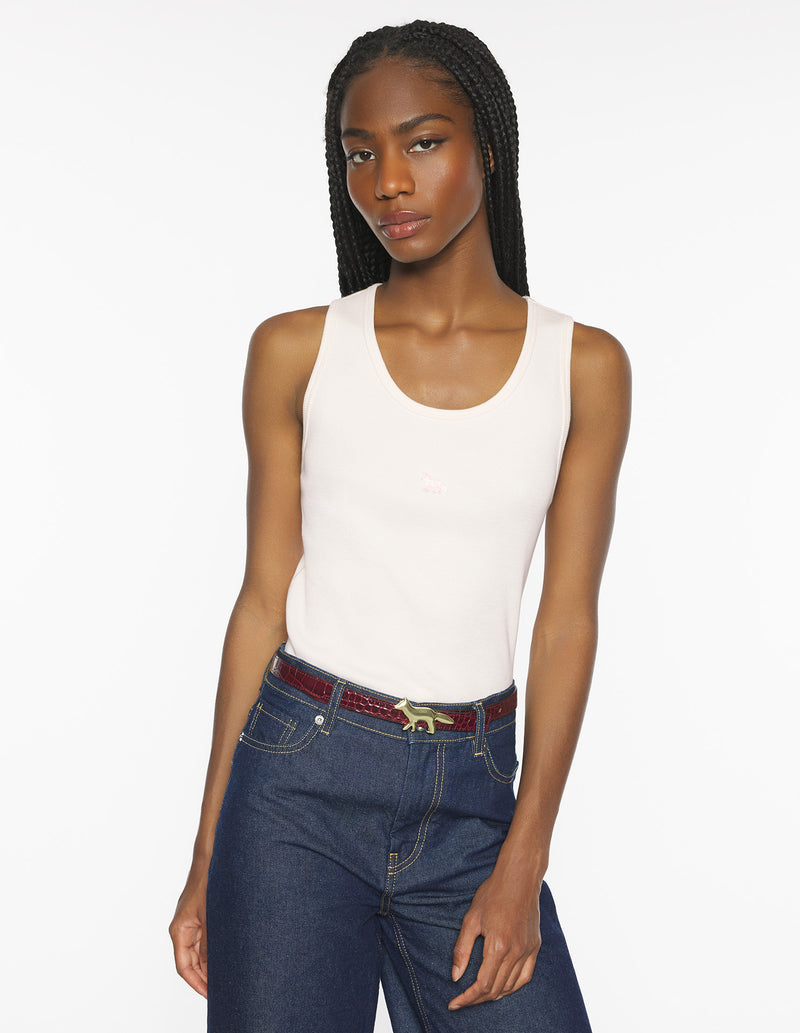 W Pearl Pink Baby Fox Ribbed Tank Top