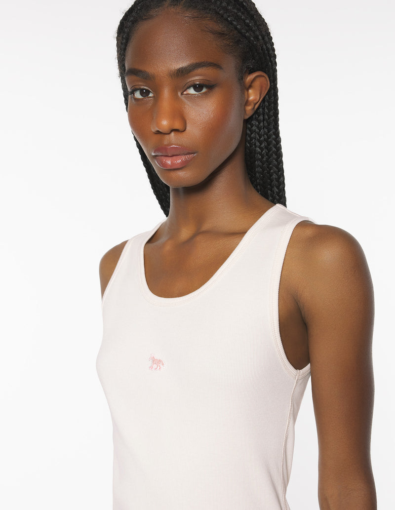 W Pearl Pink Baby Fox Ribbed Tank Top