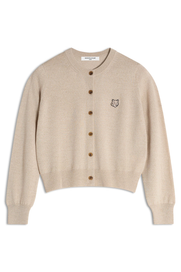 W Light Beige Bold Fox Head Cardigan