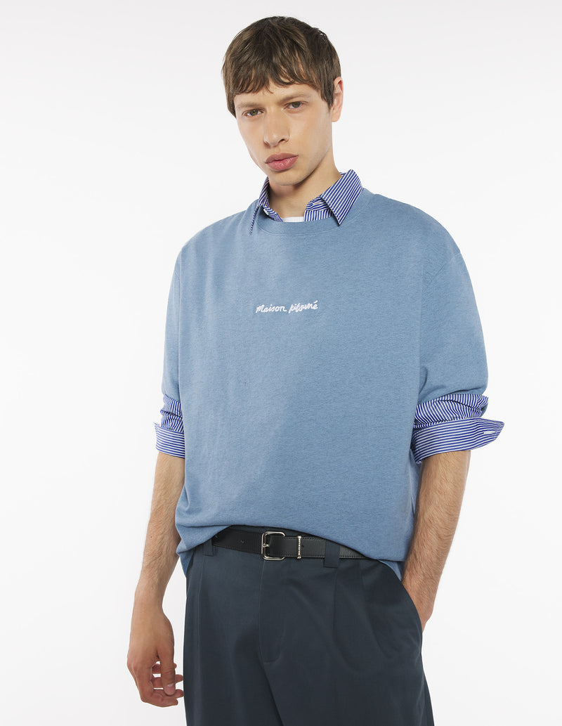 M Powder Blue Maison Kitsune Line Handwriting Oversize Tshirt