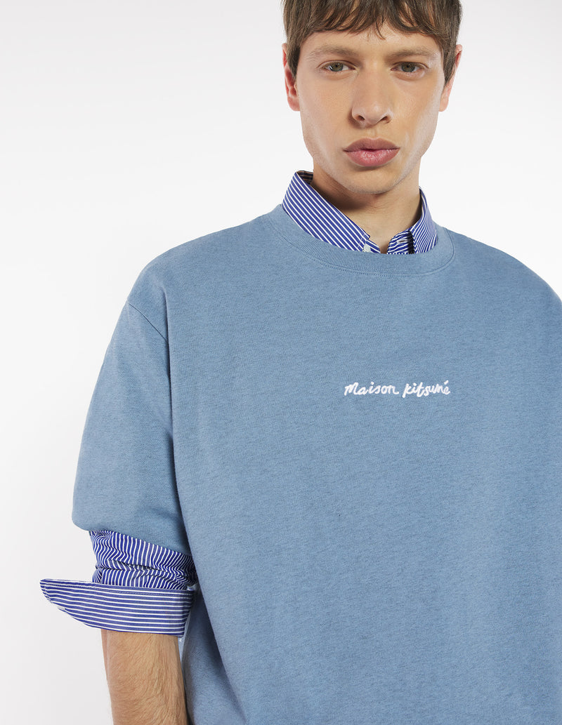 M Powder Blue Maison Kitsune Line Handwriting Oversize Tshirt