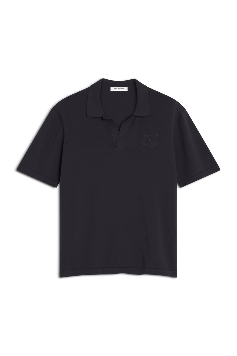 M Slate Grey Bold Fox Head Embroidered Knitted Polo