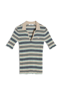 W Mint Ice/Smokes Stripe Fine Rib Striped Polo